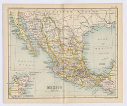1912 Antique Map Of Mexico / Verso Vicinity Of Mexico City - £15.41 GBP