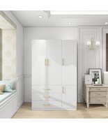 Tall Wardrobe Closet Wood Armoire Cabinet,White Wardrobe with Hanging Rod - $439.99