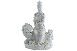 Antique Chinese Blanc de Chine porcelain Guanyin Boddhisattva with Foo Lion - £591.68 GBP