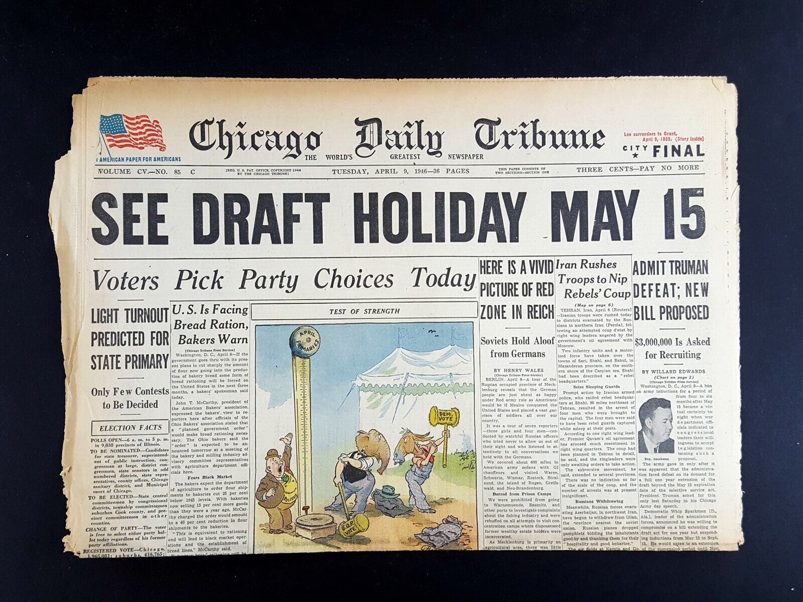 Primary image for See Draft Holiday May 15 1946 Old Newspaper Chicago Tribune Apr 9