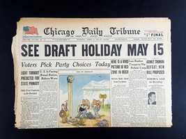 See Draft Holiday May 15 1946 Old Newspaper Chicago Tribune Apr 9 - £5.45 GBP