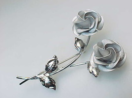 Vintage STERLING Silver FLOWER Floral BROOCH Pin - 2 1/4 inches - FREE S... - £31.06 GBP