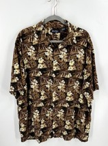 Puritan Mens Hawaiian Shirt Size XL Brown Floral Hibiscus Print Button Up Collar - £18.77 GBP