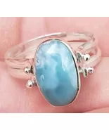 LARIMAR-CONCH gemstones 925 sterling silver reversible ring size 10 (ww-93) - $69.14 CAD