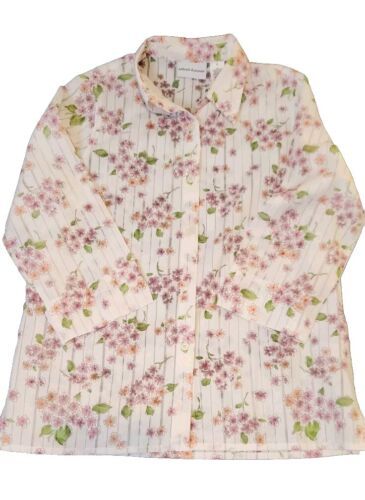 Alfred Dunner Woman Sz 8 White Pink  Floral Button Down Blouse Shirt Top... - $13.95