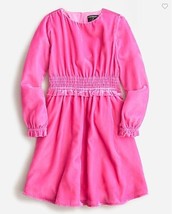 Crewcuts Pink Velvet Fit Flare Dress Smocked Long Sleeve Button Crew Nec... - $34.99