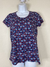 Uniqlo Womens Size M Blue/Red Floral Scoop Neck T-shirt Short Sleeve - £6.06 GBP