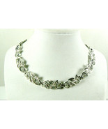 VINTAGE CORO SIGNED SILVER TONE LINK FLORAL LEAFF  NECKLACE 16&quot; $0 SH - £79.20 GBP