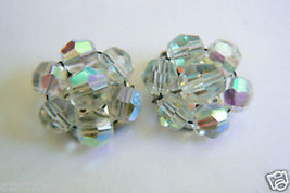 Vintage  Aurora Borealis Round Beads Clip Earrings - £15.61 GBP