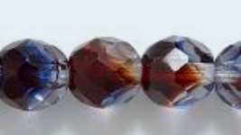 8mm Czech Fire Polish, Three Tone Crystal, Garnet, Cobalt blue Glass Beads (25) - £2.78 GBP