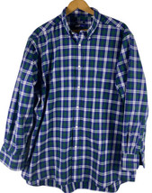 Izod Quick Dry Shirt Size 17 Large Mens Button Down Blue Green Plaid Tartan - £36.53 GBP