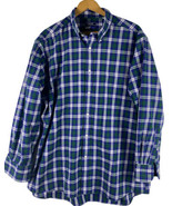 Izod Quick Dry Shirt Size 17 Large Mens Button Down Blue Green Plaid Tartan - £37.11 GBP