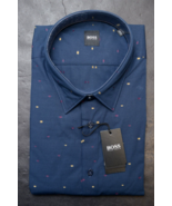 HUGO BOSS Herren Ronni Dunkelblau Baumwolle Business Freizeithemd Groß &amp;... - $59.38