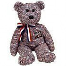 MWMT Rare TY Beanie Buddy Patriotic USA Bear Retired New Red White and Blue - £7.40 GBP