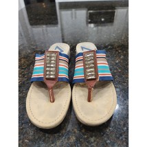 Anne Klein Thong Sandals Women&#39;s Size 8 Multi Striped Crystal Stone Slip On - $25.74
