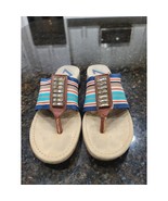 Anne Klein Thong Sandals Women&#39;s Size 8 Multi Striped Crystal Stone Slip On - $25.74