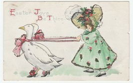 Vintage Postcard Easter Girl With Geese on Leash Glitter Early 1900&#39;s - £6.88 GBP