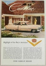 1952 Print Ad Cadillac 4-Door Pretty Lady in Front of Suburban Home - $11.92