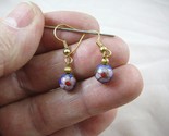 (EE600-86) 8 mm Blue with pink flowers CLOISONNE bead dangle EARRINGS Je... - $16.55 CAD