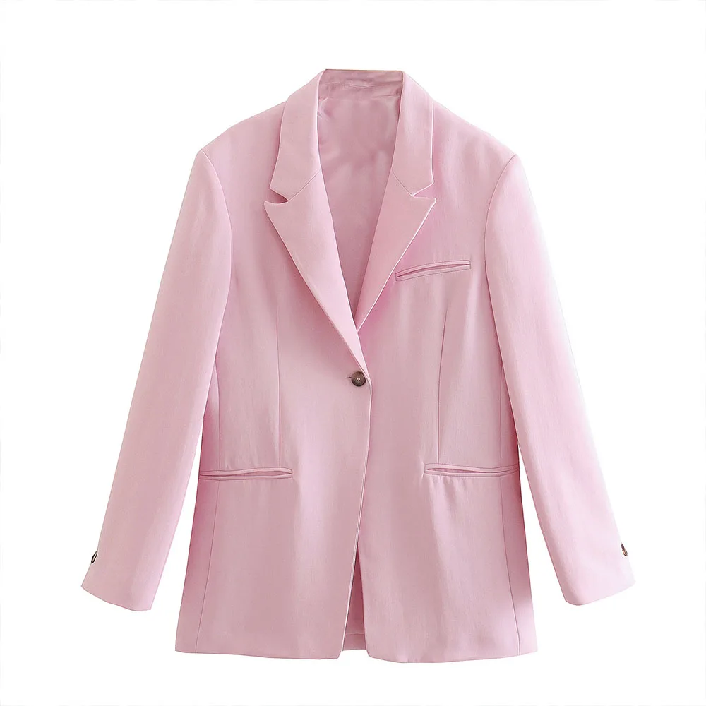 ZATRHMBM  women&#39;s spring and summer  pink single button asymmetric stitching dec - £117.32 GBP