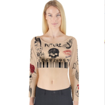 Top long sleeve crop top with graffiti and tattoo urban modern style nud... - $39.99