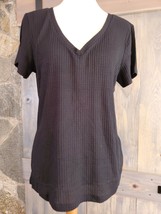 Express Waffle Knit V-Neck Easy Tee Size S Black - $10.50