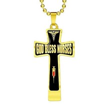 Express Your Love Gifts God Bless Nurses Cross Pendant Necklace Stainless Steel  - £31.62 GBP