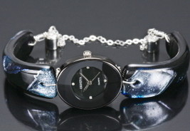 Midnight Watch Dichroic Fused Glass Band Unique Handcrafted Wristwatch - £200.45 GBP