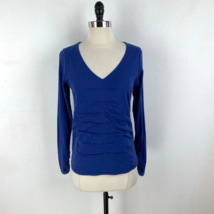 CAbi Royal Blue Long Sleeve Knit Pleated Front Cotton Top V-Neck Sz Med ... - $19.75