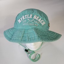 Myrtle Beach South Carolina Bucket Hat Size S/M Teal Neck Strap Embroidered - $177.27 MXN