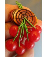 AMAZING 1940&#39;s Antique RED BAKELITE CHERRIES Fruit Brooch Pin 100% tested - £121.38 GBP