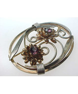 12K GOLD FILLED Vintage Brooch Pin with PURPLE Rhinestones - Beautiful Piece!!! - $80.00