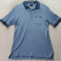 IZOD Golf Polo Shirt Mens Large Blue Geo Print Cotton Logo Slit Pocket Collared - £13.09 GBP