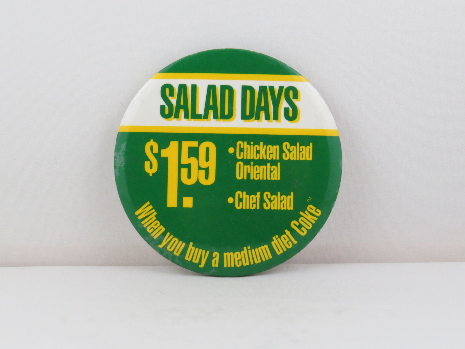 1980s Mc Donald's Staff Pin - Early Mc Salad Pin - 1.59 with a Diet Coke  - £11.80 GBP