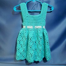 Teal Cotton Toddler Dress Crocheted by Mumsie of Stratford - £19.69 GBP