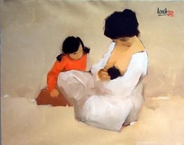 mother and baby 2, a 30” high x 38” commission original oil painting on ... - £355.57 GBP