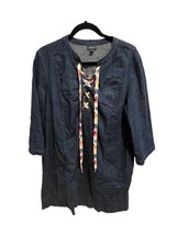J. JILL Womens Denim Dress Lace Up Mini Shirt Dress Blue Chambray Raw Hem Sz L - £26.41 GBP