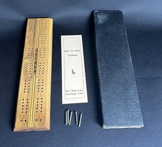 Vintage DRUEKE Inlayed Walnut Cribbage Board No 9 Five Metal Pegs Org Box - $15.83