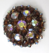 Vintage Topaz Colored Brooch Headlight AB Rhinestones Layered Tear Drops 2&quot; - $99.99