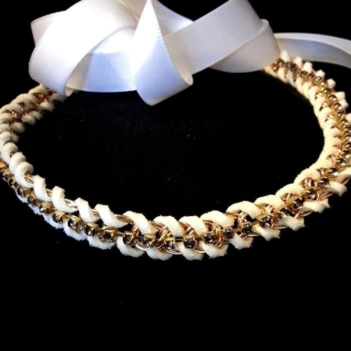 Sexy Ivory Suede Sapphire Blue Serpentine Ribbon Choker Necklace Under The Hoode - $34.00