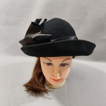 Michael Howard Miss Biermer 100% Black Wool Satin Ribbon Dress Church Hat Vtg - $33.64