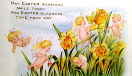 Easter Postcard Fairy Babies Fantasy Daffodils Flowers Whitney 1917 Embossed - £19.60 GBP