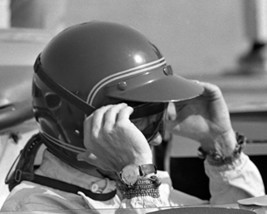 Steve McQueen profile at wheel of race car adjusting goggles with watch ... - $69.99