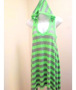 Lagaci M Tunic Dress Green Gray Striped Hooded Asymmetric Hem Coverup Mini - £15.65 GBP