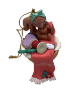 Vintage 1996 Sewing Christmas Ornament Squirrel Sewing Scarf in Basket - $19.79