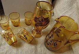 Vintage Glass BOHEMIA Handmade Czechoslovakia Set Cup Pitcher Carafe Vase Goblet - £315.81 GBP