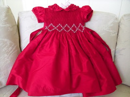 Lesy By Lisetta Cosi Baby Girl Long Red Formal Silk Dress   Size 12 Months  - £221.68 GBP