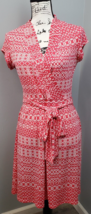 Liz Claiborne Wrap Dress Women&#39;s S Pink Geometric Short Sleeve Waist Belt V Neck - $27.73