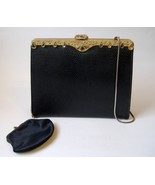 Vintage Black Gold Metal Rhinestone Evening Bag Clutch Handbag With Coin... - £59.32 GBP