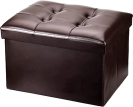 Brown Faux Leather Folding Storage Thicker Foam Rectangle Collapsible Bench - £27.78 GBP